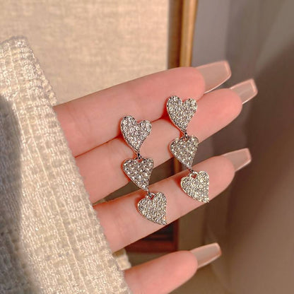 Exquisite Zircon Heart Tassel Earrings for Women Yiwu Zhuchai E-Commerce Firm