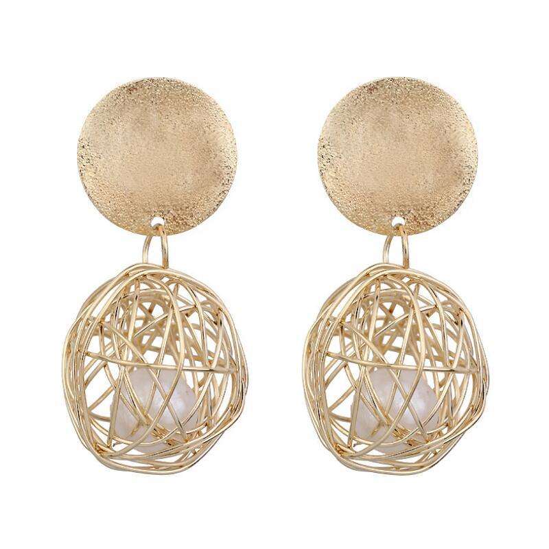 Gold Wire Ball Drop Earrings with Pearl Center Yiwu Baochai E-Commerce Firm
