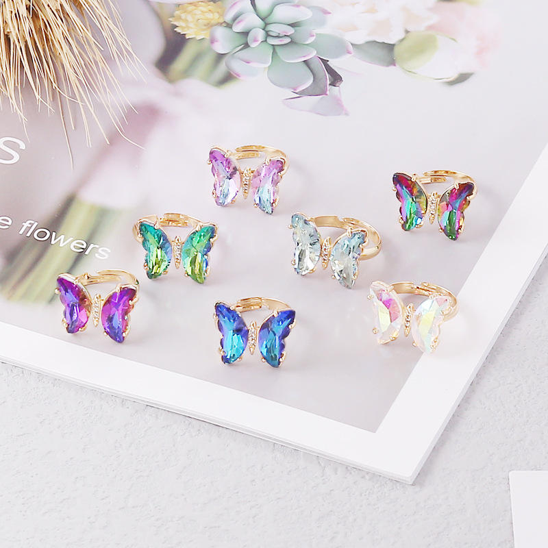 Gold Butterfly Crystal Adjustable Ring Hunan Haoyi