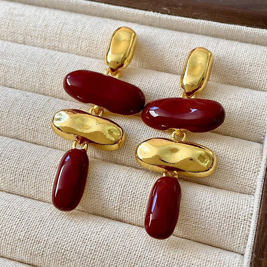 Red Stone Drop Earrings with Gold Detailing Hunan Haoyi Gift Co., Ltd.