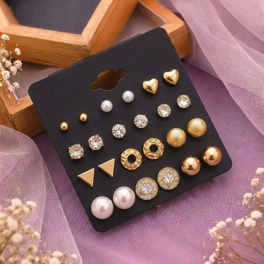 12 Pairs Crystal Heart Earring Set for Women Yiwu Zhuchai E-Commerce Firm