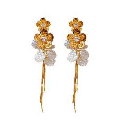 Floral Crystal Drop Earrings with Sheer Petal Accents Yiwu Baochai E-Commerce Firm