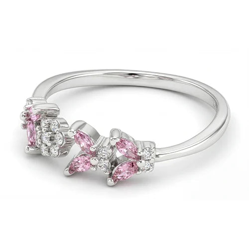 925 Sterling Silver Pink Petal Spark Ring Silvish