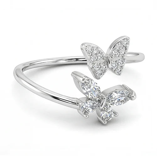 925 Sterling Silver Twin Butterfly Spark Ring
