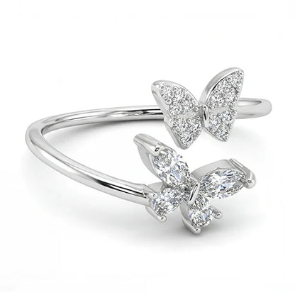 925 Sterling Silver Twin Butterfly Spark Ring
