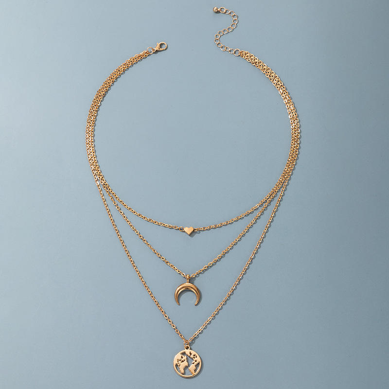 Layered Gold Necklace Set with Heart, Crescent Moon & World Charm Hunan Haoyi Gift Co., Ltd.