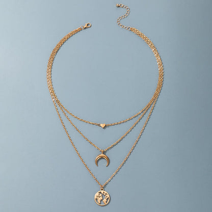 Layered Gold Necklace Set with Heart, Crescent Moon & World Charm Hunan Haoyi Gift Co., Ltd.