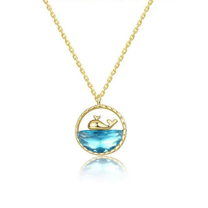 Ocean Whale Pendant Necklace with Blue Crystal