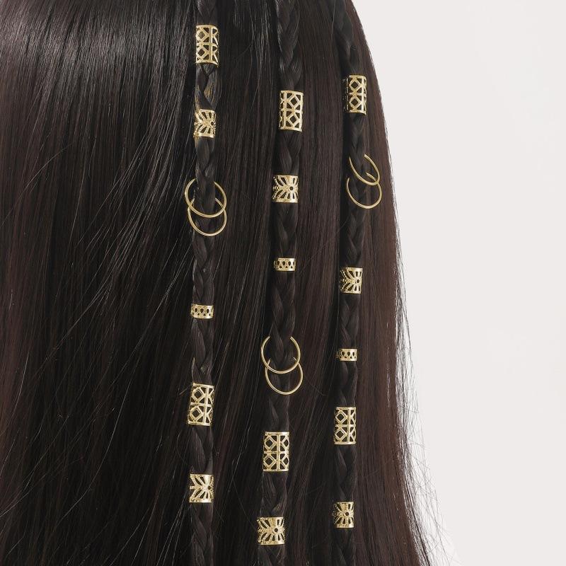 Boho Hair Braid Accessories Set with Gold Beads & Rings