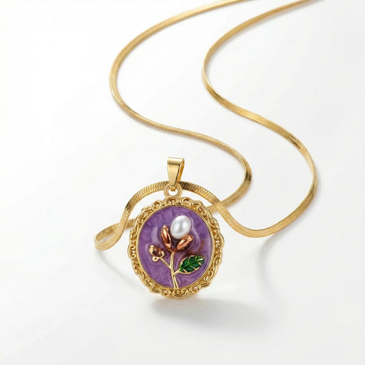 Gold Flat Chain Necklace with Purple Floral Pendant Hunan Haoyi Gift Co., Ltd.
