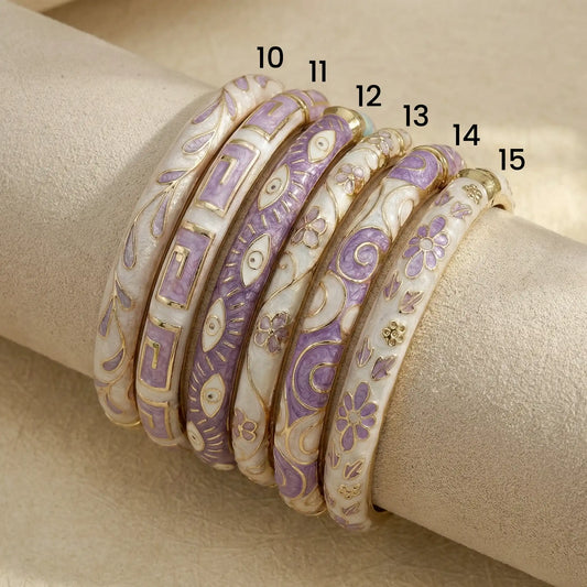 Lavender & White Enamel Gold Bangle (openable)
