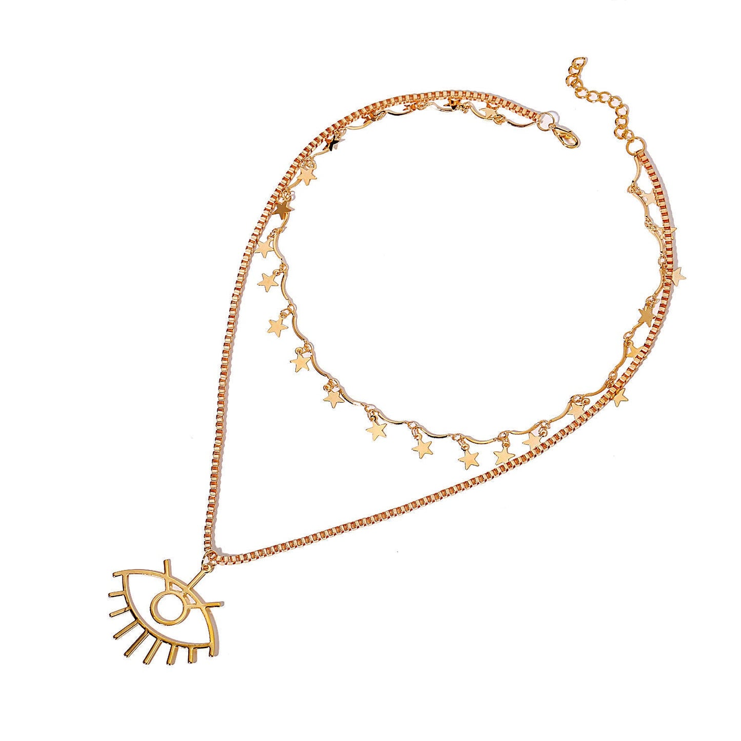 Layered Gold Star & Evil Eye Necklace Set Hunan Haoyi Gift Co., Ltd.