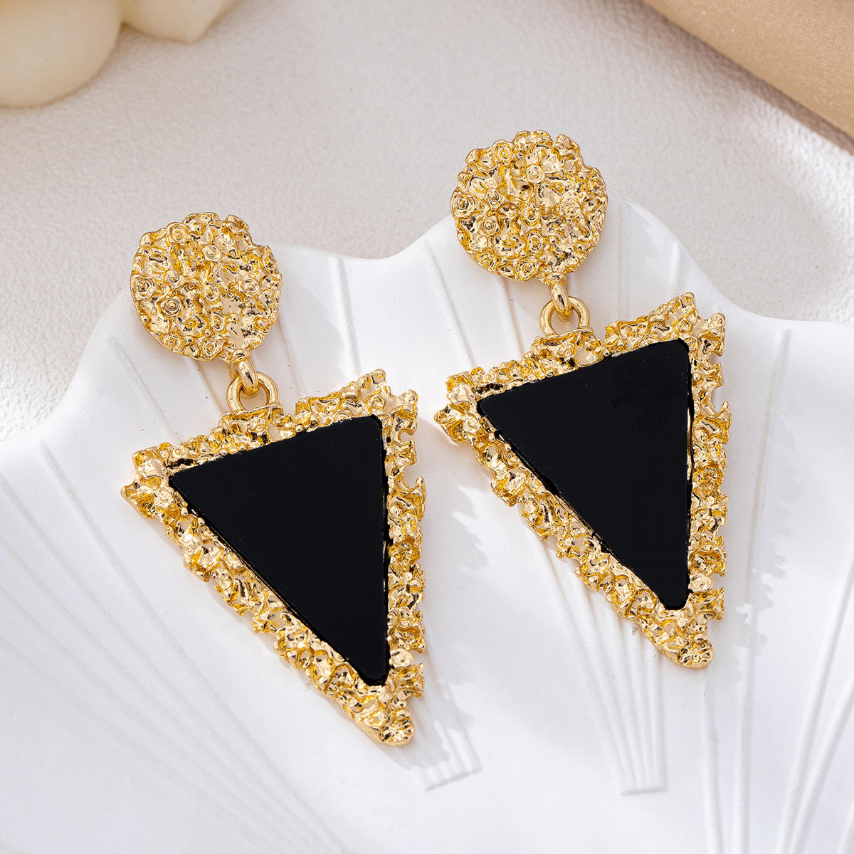 Black Triangle Drop Earrings with Gold Textured Stud Hunan Haoyi Gift Co., Ltd.