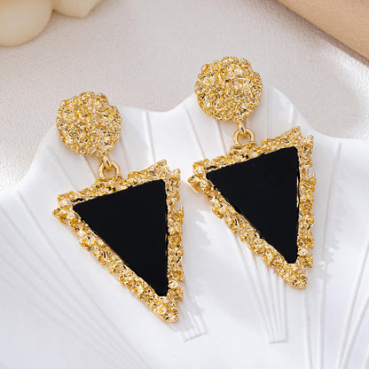 Black Triangle Drop Earrings with Gold Textured Stud Hunan Haoyi Gift Co., Ltd.