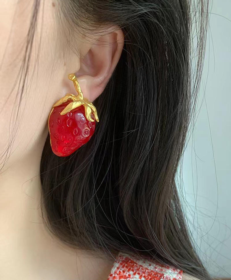 Red Strawberry Stud Earrings Yiwu Zhuchai E-Commerce Firm (Individual Business)