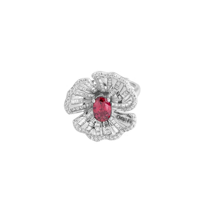 Silver Scarlet Radiance Cocktail Ring