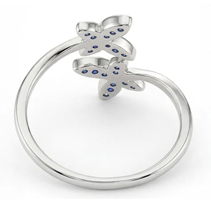 925 Sterling Silver Indigo Flower Duet Ring