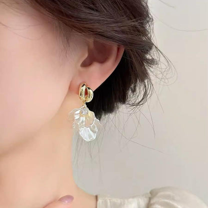 Gold Petal Drop Earrings with Crystal Accent Yiwu Zhuchai E-Commerce Firm (Individual Business)