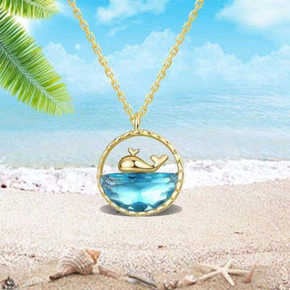 Ocean Whale Pendant Necklace with Blue Crystal