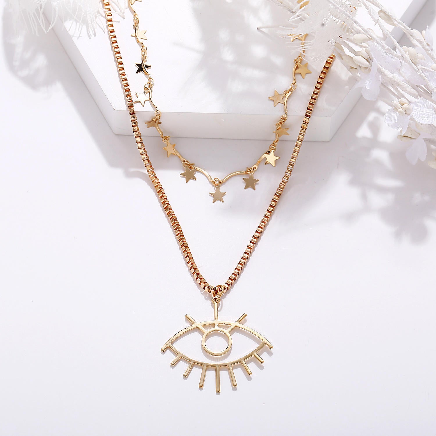 Layered Gold Star & Evil Eye Necklace Set Hunan Haoyi Gift Co., Ltd.