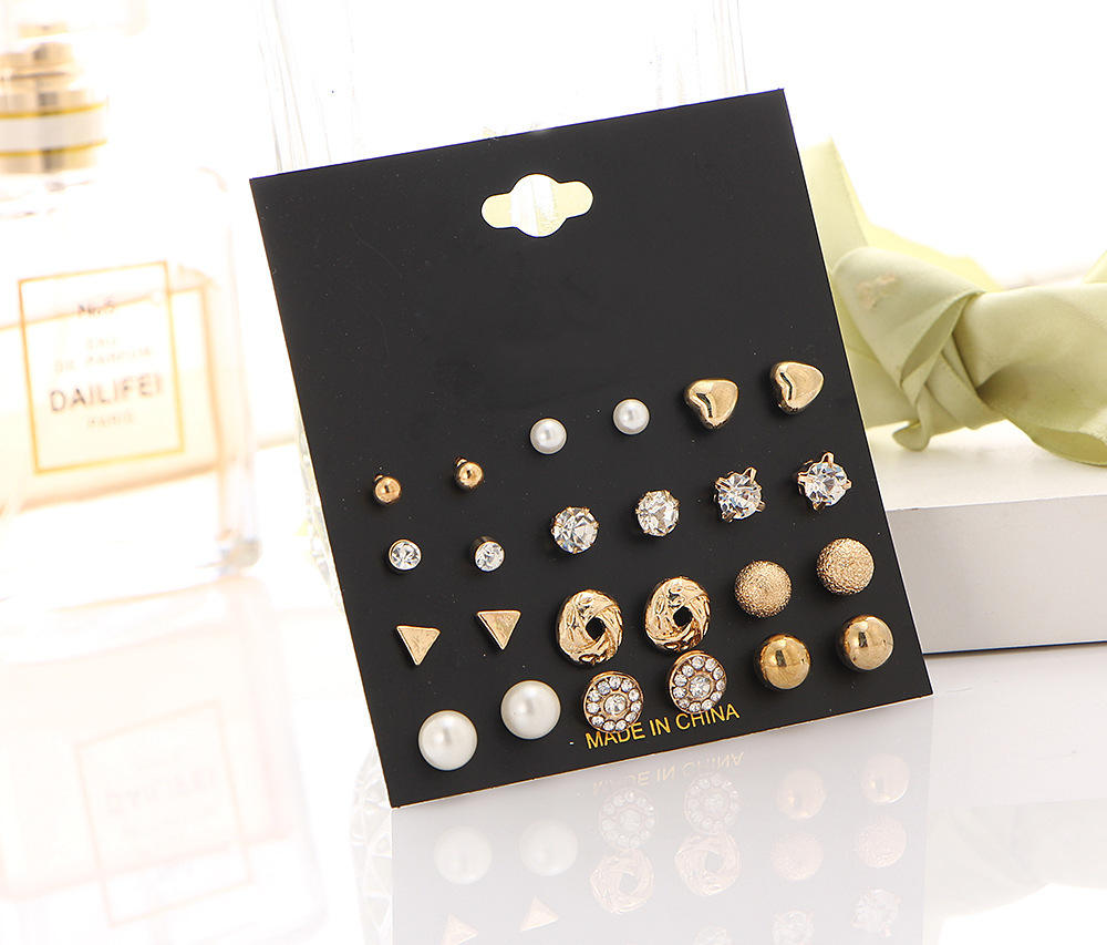 12 Pairs Crystal Heart Earring Set for Women Yiwu Zhuchai E-Commerce Firm