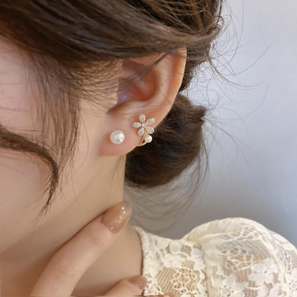 Personalized Diamond Flower Pearl Earrings Yiwu Baochai E-Commerce Firm