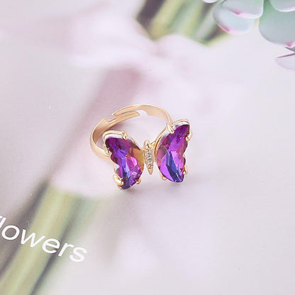 Gold Butterfly Crystal Adjustable Ring Hunan Haoyi