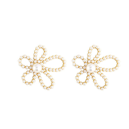 Gold Plated Hollow Flower Pearl Earrings for Women Yiwu Zhuchai E-Commerce Firm