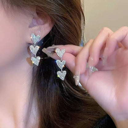 Exquisite Zircon Heart Tassel Earrings for Women Yiwu Zhuchai E-Commerce Firm