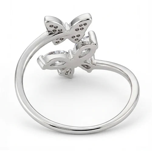 925 Sterling Silver Twin Butterfly Spark Ring