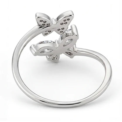 925 Sterling Silver Twin Butterfly Spark Ring