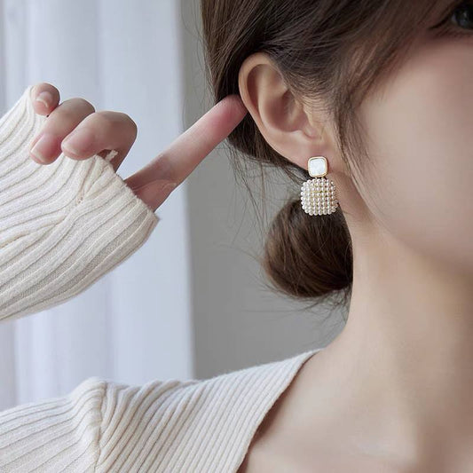 Pearl Cluster Drop Earrings with Square Stud Yiwu Baochai E-Commerce Firm