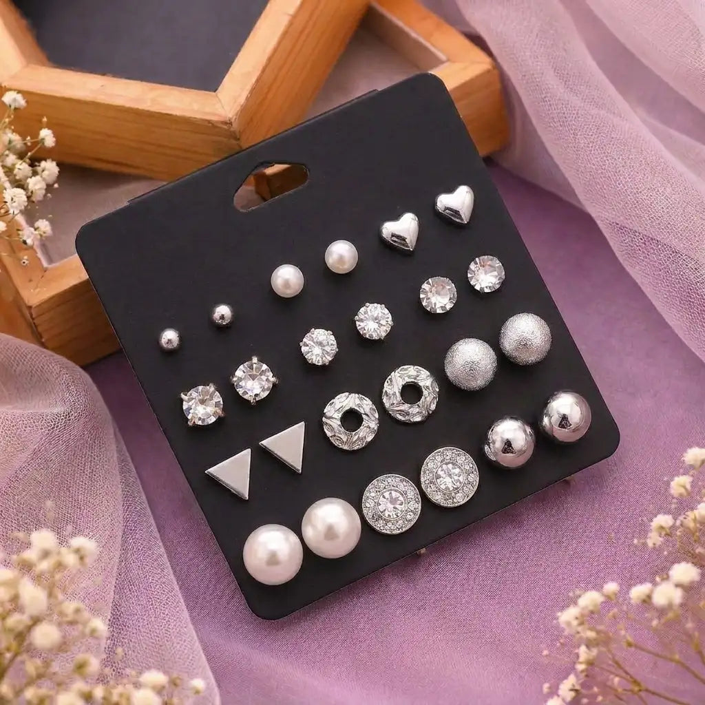 12 Pairs Crystal Heart Earring Set for Women Yiwu Zhuchai E-Commerce Firm
