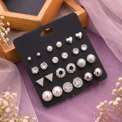 12 Pairs Crystal Heart Earring Set for Women Yiwu Zhuchai E-Commerce Firm