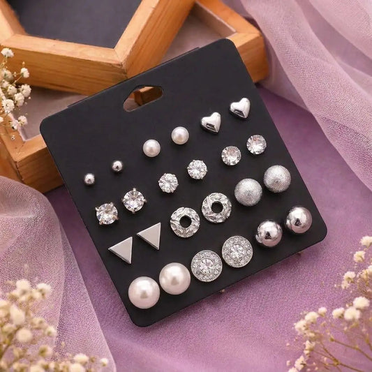 12 Pairs Crystal Heart Earring Set for Women Yiwu Zhuchai E-Commerce Firm