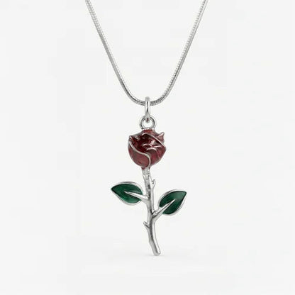 Scarlet Bloom Rose Pendant Necklace (925 Sterling Silver) Silvish