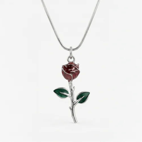Scarlet Bloom Rose Pendant Necklace (925 Sterling Silver) Silvish