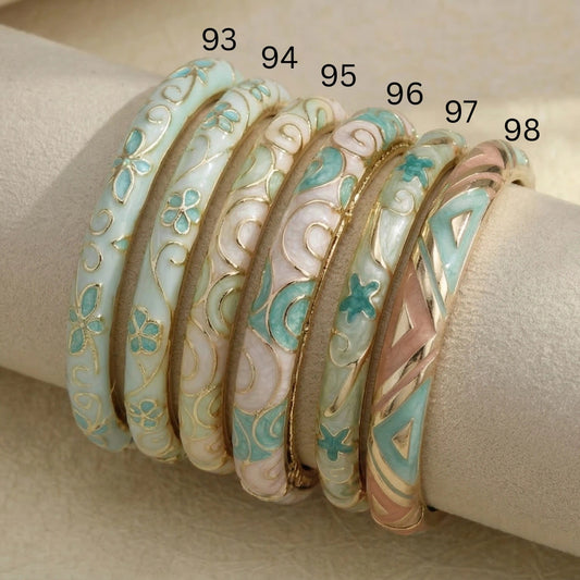 Teal Garden Enamel Bangle Silvish
