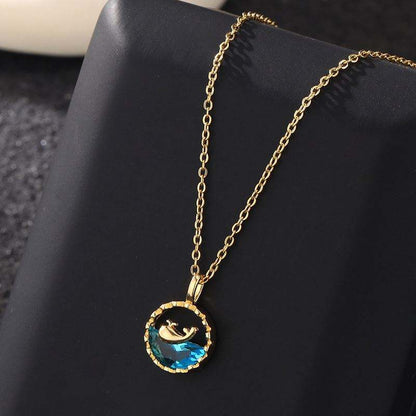 Ocean Whale Pendant Necklace with Blue Crystal