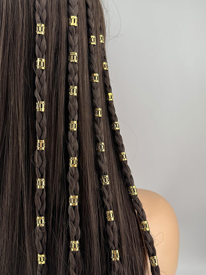 Boho Hair Braid Accessories Set with Gold Beads & Rings