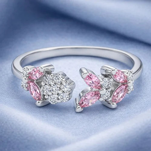 925 Sterling Silver Pink Petal Spark Ring Silvish