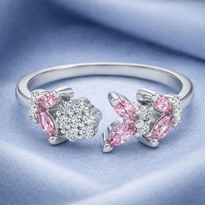 925 Sterling Silver Pink Petal Spark Ring Silvish
