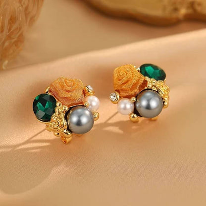 French Style Green Rose Earrings for Women Yiwu Baochai E-Commerce Firm