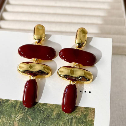 Red Stone Drop Earrings with Gold Detailing Hunan Haoyi Gift Co., Ltd.