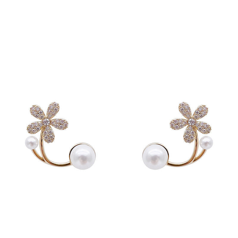 Personalized Diamond Flower Pearl Earrings Yiwu Baochai E-Commerce Firm