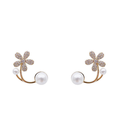 Personalized Diamond Flower Pearl Earrings Yiwu Baochai E-Commerce Firm