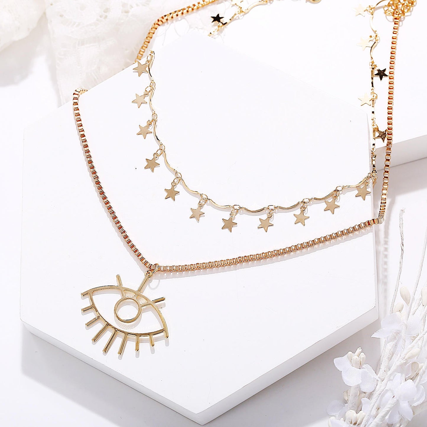 Layered Gold Star & Evil Eye Necklace Set Hunan Haoyi Gift Co., Ltd.