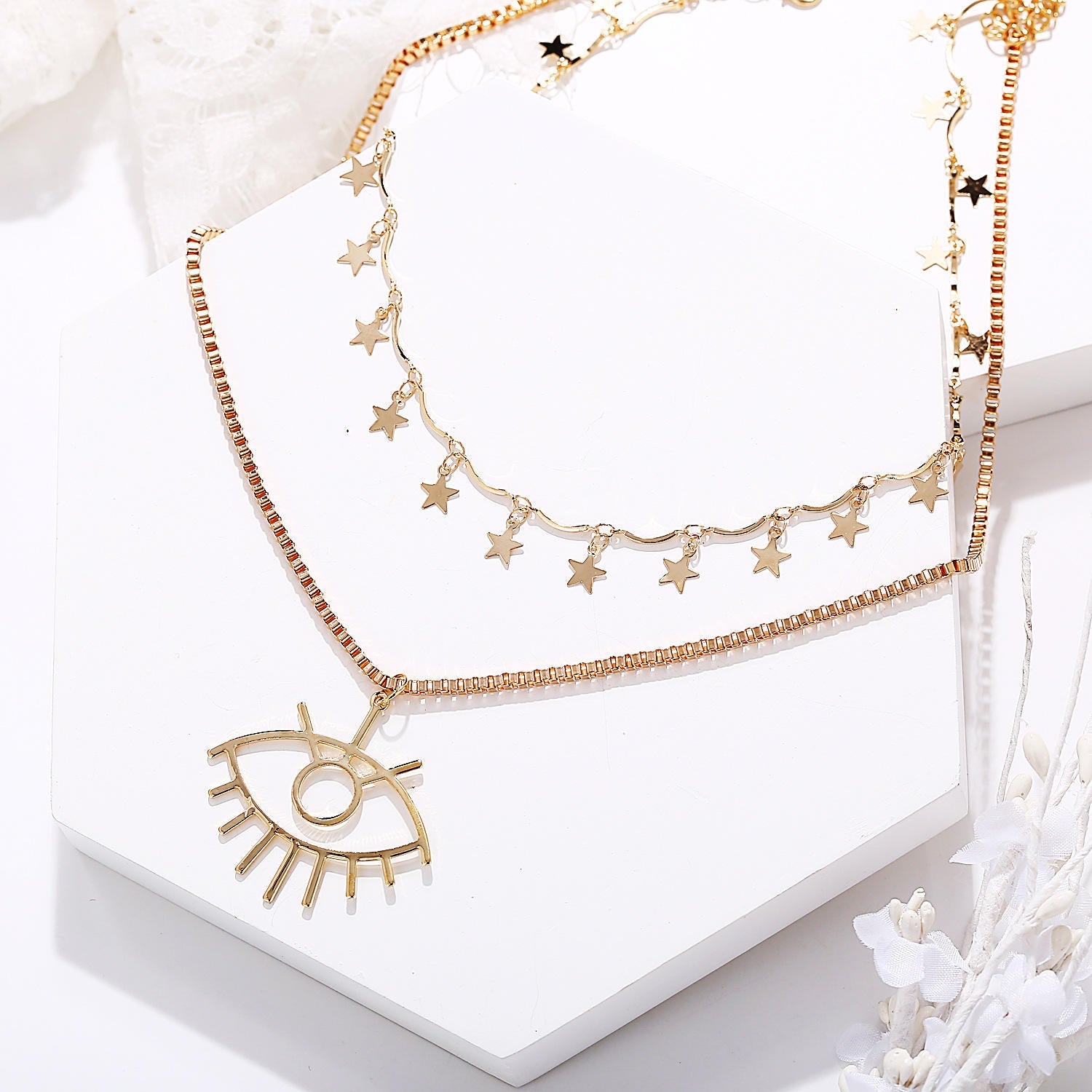 Layered Gold Star & Evil Eye Necklace Set Hunan Haoyi Gift Co., Ltd.