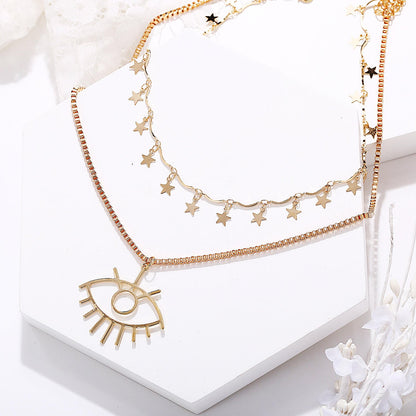 Layered Gold Star & Evil Eye Necklace Set Hunan Haoyi Gift Co., Ltd.