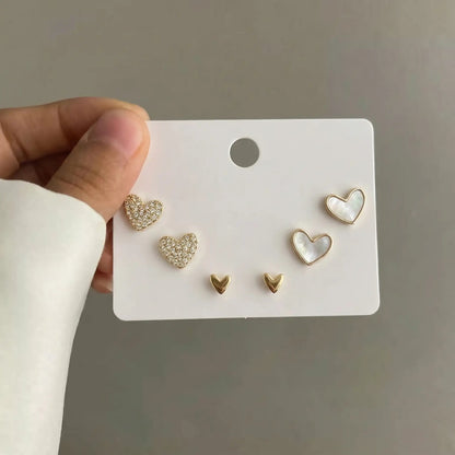 Gold Heart Stud Earrings Set Yiwu Zhuchai E-Commerce Firm (Individual Business)